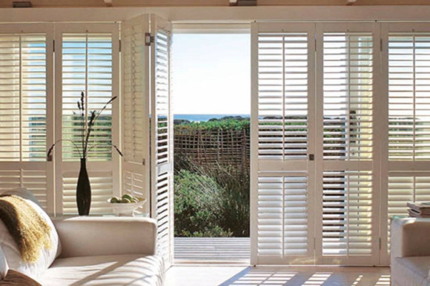 UPVC Windows | Oyster | Bi-Fold Window Louvered Shutters
